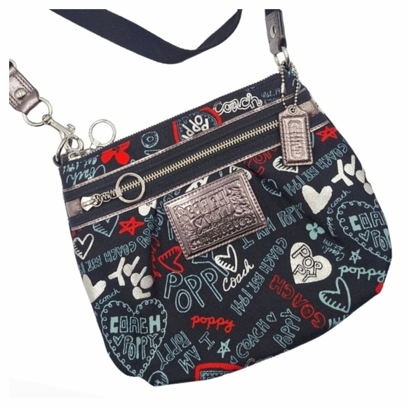 Coach Handbags - Coach Poppy Limited Edition Metallic Glam Hearts Graffiti Crossbody Bag